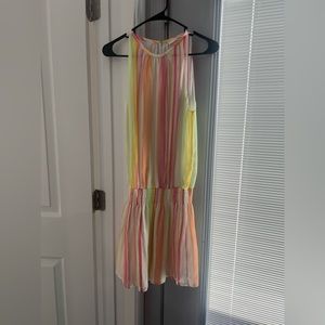 Ramy Brook Women Paris Silk Striped Dress Sleeveless Orange Pink Size SP